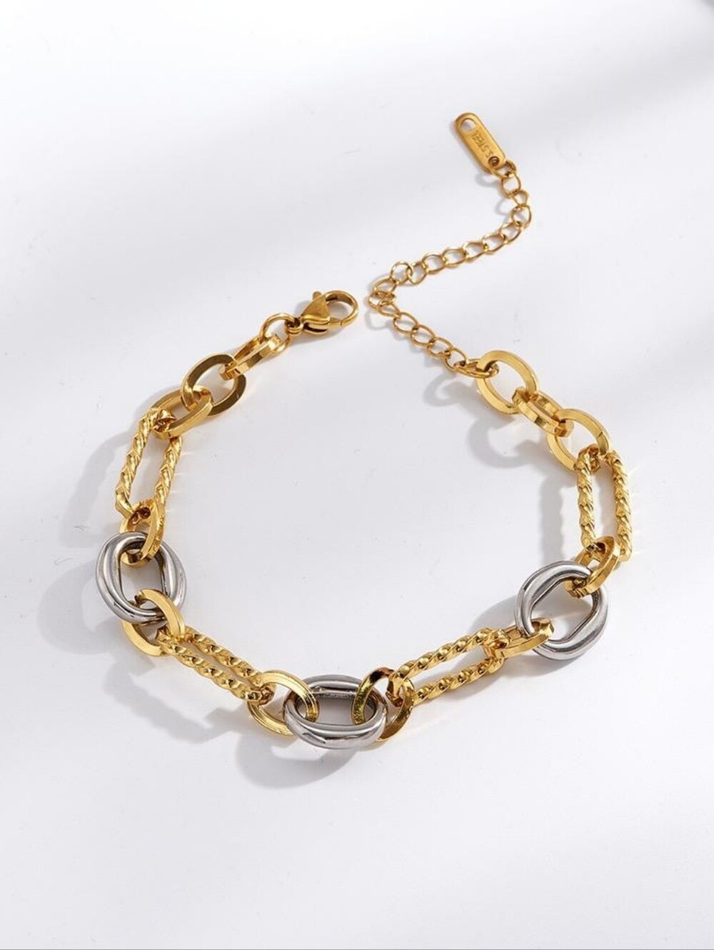 Two Tone Gold & Silver Chunky Chain Necklace and Bracelet Set Statement Jewelry - Picture 4 of 4